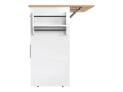 Isla de cocina blanca - Isla de cocina con ruedas y patas de madera - Encimera abatible - 2 cajones 4 puertas