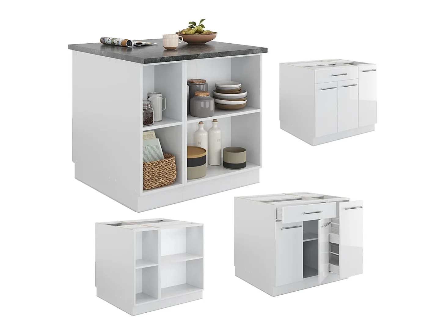 Isla de cocina blanco alto brillo/blanco 90x60x82 fame-line