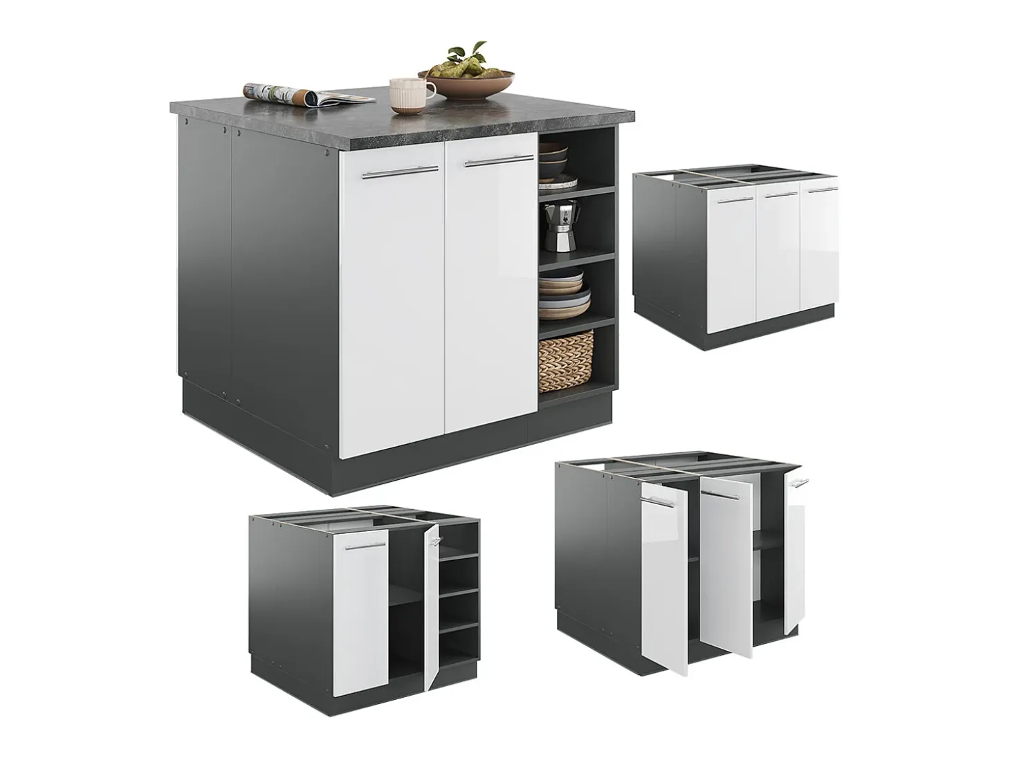 Isla de cocina blanco brillo/antracita 90x60x82 fame-line