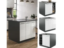 Isla de cocina blanco brillo/antracita 90x60x82 fame-line