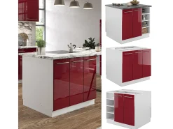 Isla de cocina burdeos brillo intenso/blanco 90x60x82 fame-line
