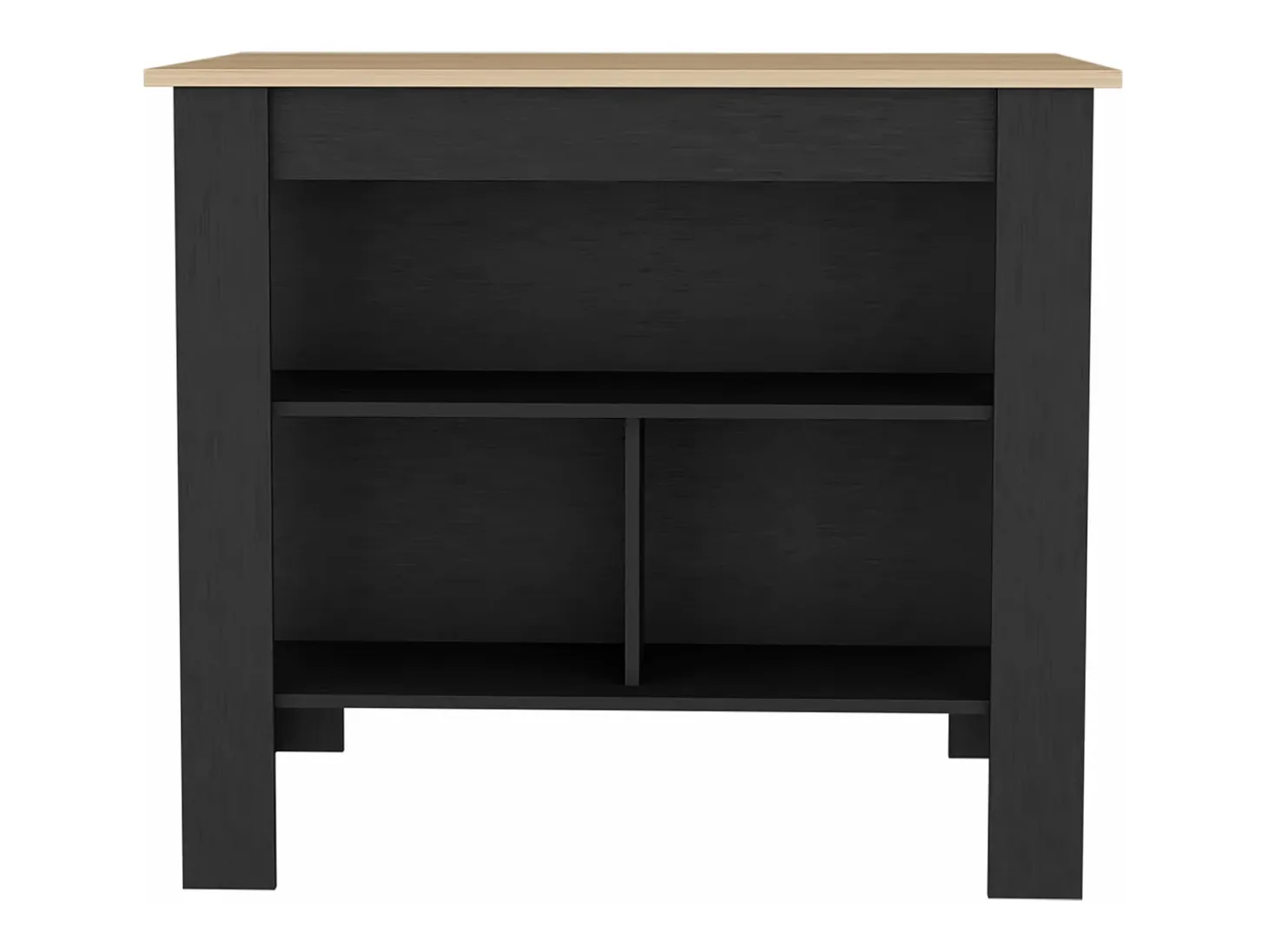 Isla de cocina Cala en melamina con 3 estantes , Rovere / Negro , 90 cm X 103 cm X 70 cm