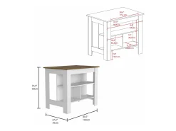 Isla de cocina Cala, tres estantes y cuatro patas 90 CM A X 103 CM An X 70 CM P. Blanco / Caramelo