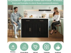 Isla de cocina central con 3 puertas + 2 cajones - 120 x 60 x 91 cm - con enchufes + USB - MDF - negro
