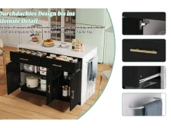 Isla de cocina central con 3 puertas + 2 cajones - 120 x 60 x 91 cm - con enchufes + USB - MDF - negro