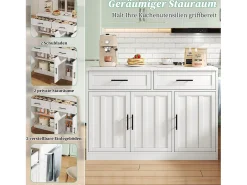 Isla de cocina central con 3 puertas + 2 cajones - 120 x 60 x 91 cm - con enchufes + USB - MDF - blanco