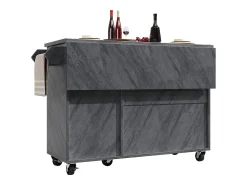 Isla de cocina central móvil - Tablero extensible - 130x75x92 cm - 3 puertas - estantes abiertos - con toallero - MDF - Gris
