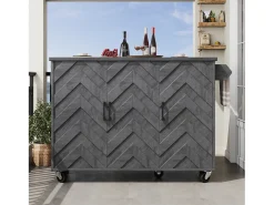 Isla de cocina central móvil - Tablero extensible - 130x75x92 cm - 3 puertas - estantes abiertos - con toallero - MDF - Gris