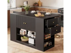 Isla de cocina con 2 cajones y 3 puertas - Negro