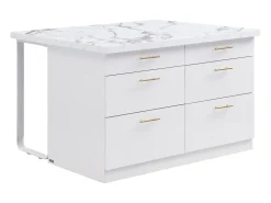 Isla de cocina con 6 cajones de MDF y metal - Efecto mármol blanco - ALEGRITA