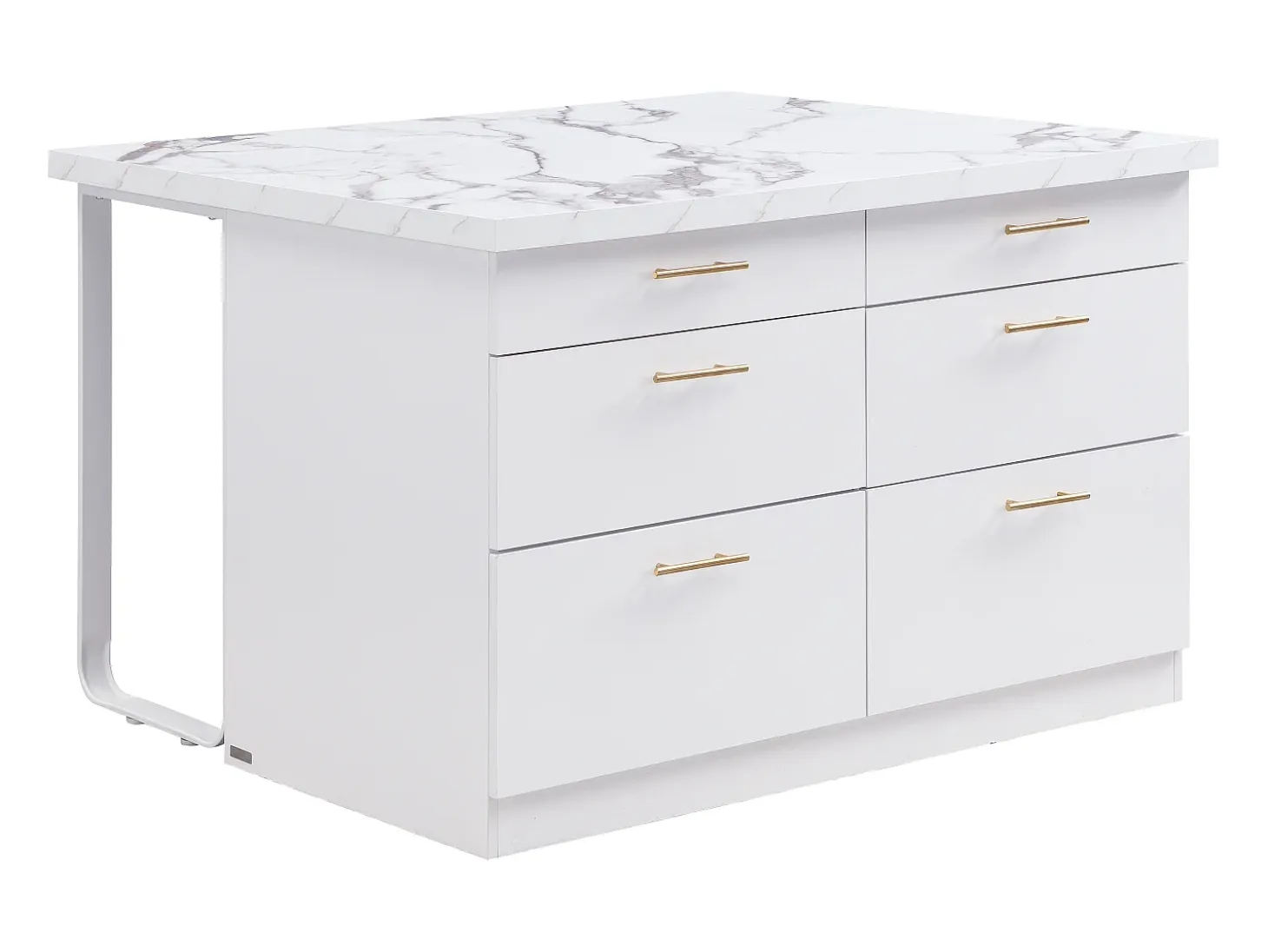 Isla de cocina con 6 cajones de MDF y metal - Efecto mármol blanco - ALEGRITA