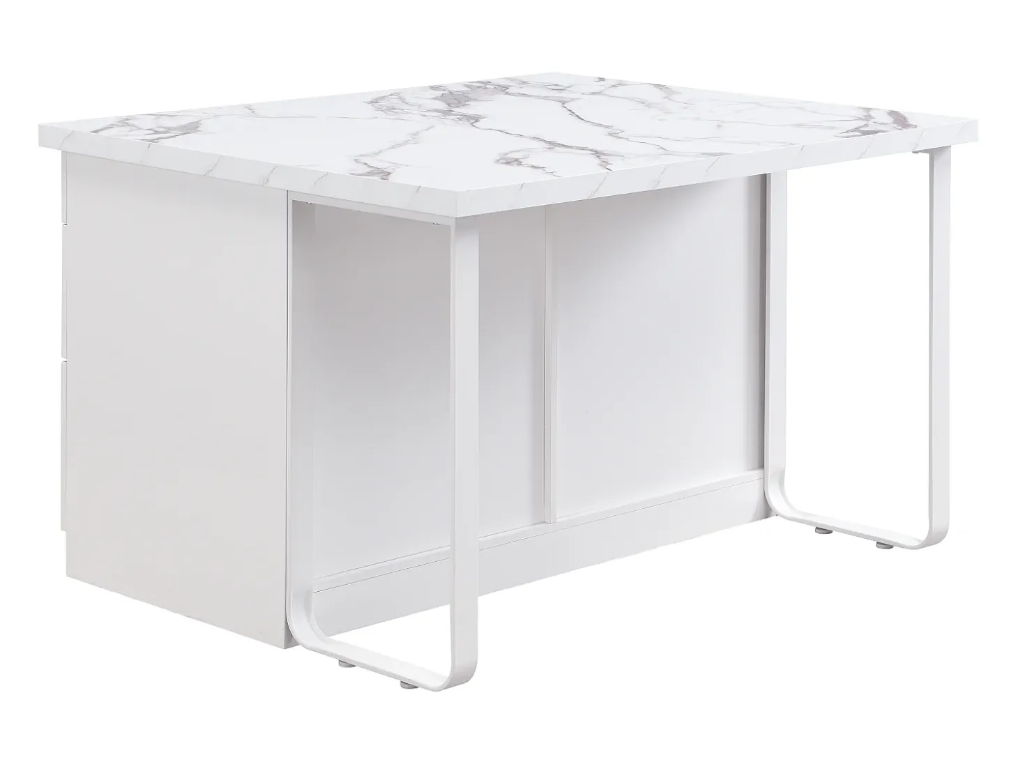 Isla de cocina con 6 cajones de MDF y metal - Efecto mármol blanco - ALEGRITA