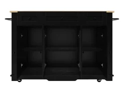 Isla de cocina con 3 cajones y 4 puertas (incluidas 2 puertas de cristal) - Negro 151,5 x 60(85) x 91,7 cm