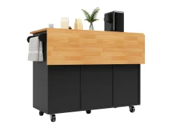 Isla de cocina con 8 cajones - Carro con ruedas y tapa abatible - Negro