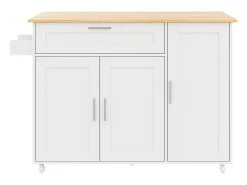 Isla de cocina con 3 puertas y un cajón en MDF - Blanco y natural claro
