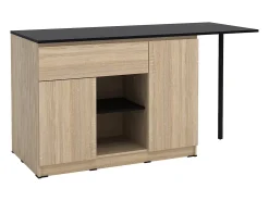 Isla de cocina con 2 puertas, 1 cajón y 2 estantes - Natural y negro - TUNORI