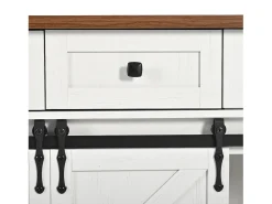 Isla de cocina con 2 puertas correderas y 3 cajones - Blanca y marrón