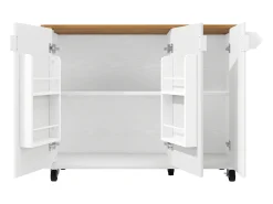 Isla de cocina con 3 puertas - Carrito de servicio de madera MDF - Blanco y natural claro
