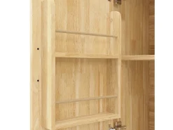 Isla de cocina con 2 puertas y 3 cajones, encimera extensible, diseño de tablero de ajedrez, color natural