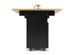 Isla de cocina con 2 puertas de cristal y ruedas - Chapa de madera veteada - Negro