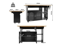 Isla de cocina con 2 puertas de cristal y ruedas - Chapa de madera veteada - Negro