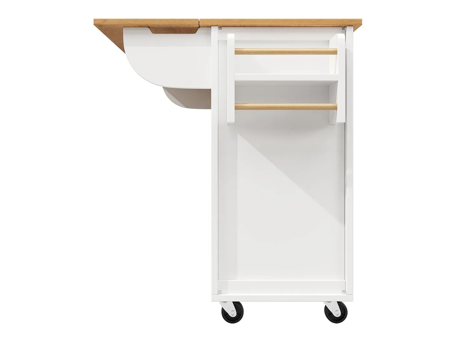 Isla de cocina con almacenaje, mesa plegable, MDF y metal, blanco y negro (137,9x73x92,5 cm)