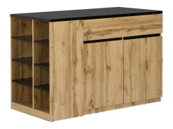 Isla de cocina con almacenaje - Negro y Natural - MEILI