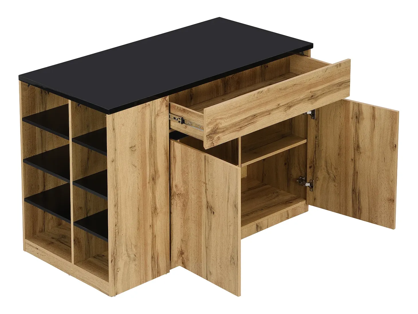 Isla de cocina con almacenaje - Negro y Natural - MEILI