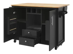 Isla de cocina con almacenaje, mesa plegable, MDF y metal, blanco y negro (137,9x73x92,5 cm)