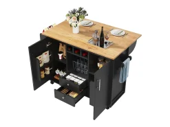 Isla de cocina con almacenaje, mesa plegable, MDF y metal, blanco y negro (137,9x73x92,5 cm)