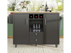 Isla de cocina con almacenaje, mesa plegable, MDF y metal, blanco y negro (137,9x73x92,5 cm)