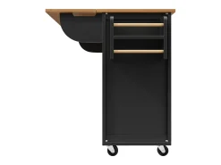 Isla de cocina con mesa plegable, almacenaje con ruedas, MDF y metal, blanco y negro (137,9x73x92,5 cm)