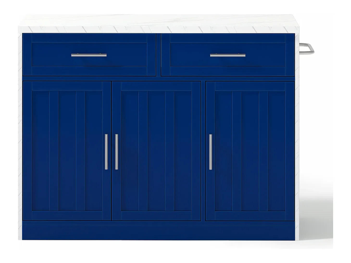 Isla de cocina con puerto USB, 3 puertas y 2 cajones - MDF - Blanca y azul - para salón y cocina
