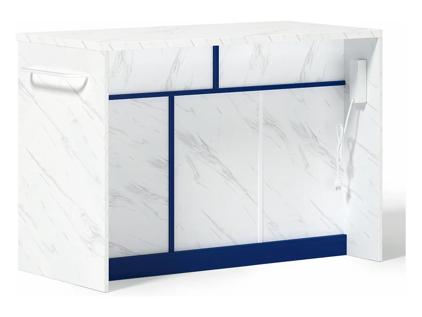 Isla de cocina con puerto USB, 3 puertas y 2 cajones - MDF - Blanca y azul - para salón y cocina