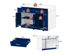 Isla de cocina con puerto USB, 3 puertas y 2 cajones - MDF - Blanca y azul - para salón y cocina