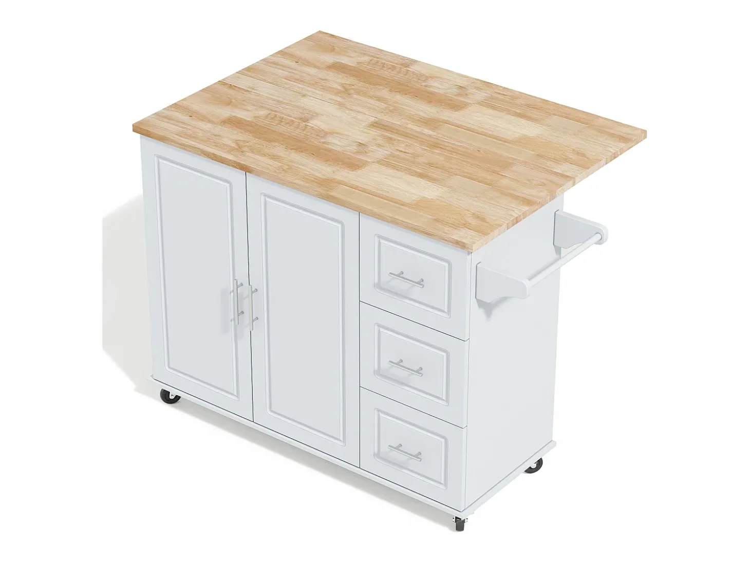 Isla de cocina con ruedas 137x43/76 cm con 3 cajones y 2 puertas - Gris y madera