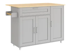 Isla de cocina con ruedas - 3 puertas y cajón - Encimera imitación madera - Gris