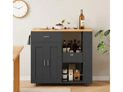 Isla de cocina con ruedas, carrito de cocina móvil con encimera y almacenaje, mueble de almacenaje, 102 × 46 × 92 cm, Negro