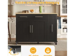 Isla de cocina con ruedas - 120 x 40/65 x 90 cm - con almacenaje extraíble + 2 cajones + 2 puertas - negro