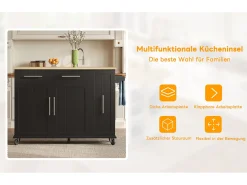 Isla de cocina con ruedas - 120 x 40/65 x 90 cm - con almacenaje extraíble + 2 cajones + 2 puertas - negro