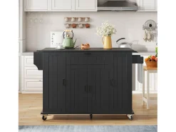 Isla de cocina con ruedas - 120 x 45/70 x 95 cm - con encimera abatible + 4 puertas + 1 cajón - MDF - negro