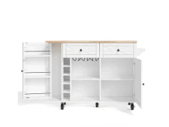 Isla de cocina con ruedas - Con 2 cajones, puerta y botellero - Blanco 120 x 45(70) x 89 cm