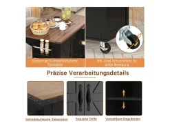 Isla de Cocina con Tablero Retroiluminado, Diseño Moderno, MDF, Negro y Nogal, con 2 Puertas y 3 Cajones (140x45x92,5 cm)