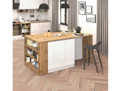 Isla de cocina efecto madera blanco brillo/roble 168x90x91 cm