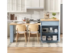 Isla de cocina extensible con ruedas - 125,5 x 71 x 93 cm - con puerta + cajones + LED - MDF - azul