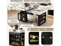 Isla de cocina extensible con ruedas y tablero abatible - 83 x 46 x 96 cm - mesa alta con puerta y cajón - MDF + cristal - negro