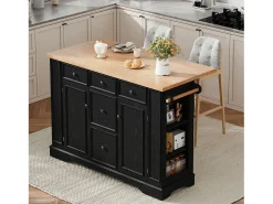 Isla de cocina extensible - 130 x 40-65 x 92 cm - con estantes + 5 cajones + 2 puertas - MDF - negro