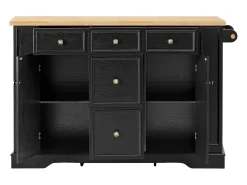 Isla de cocina extensible - 130 x 40-65 x 92 cm - con estantes + 5 cajones + 2 puertas - MDF - negro