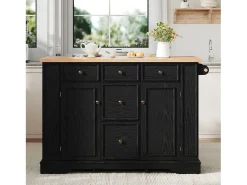 Isla de cocina extensible - 130 x 40-65 x 92 cm - con estantes + 5 cajones + 2 puertas - MDF - negro