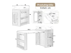 Isla de cocina extensible con ruedas y tablero abatible - 83 x 46 x 96 cm - mesa alta con puerta y cajón - MDF + cristal - natural
